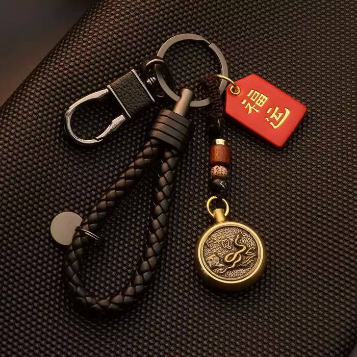 男女汽车钥匙扣黄铜十二生肖钥匙链手工挂件复古创意男转钱手把件