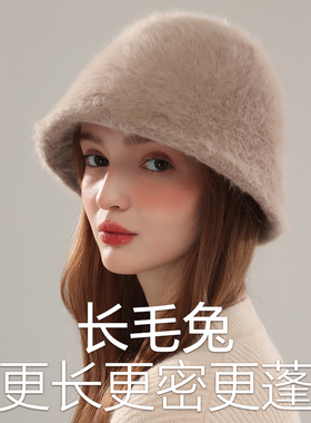 ZNHN真兔毛渔夫帽保暖小盆帽