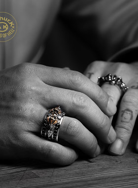 Arthur.k日系复古雕刻小丑银指环