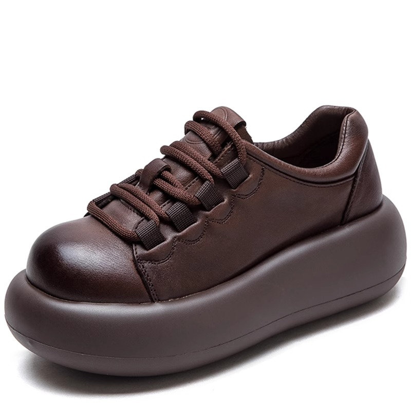 小个子松糕厚底复古休闲单鞋女2025春季新款系带丑萌圆头深口皮鞋,淘宝优惠券,粉丝福利购,淘宝优惠卷