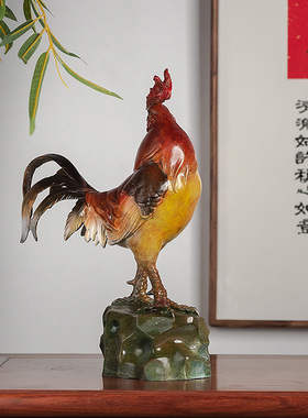 铜之美 铜鸡摆件灵芝鸡 电视柜办公室博古架创意手工铜工艺品礼品