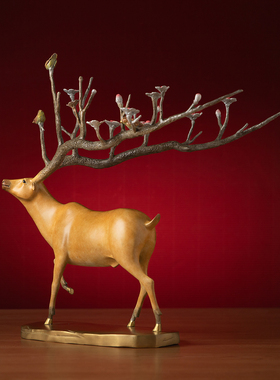 黄铜梅花鹿摆件一鹿平安家居礼品