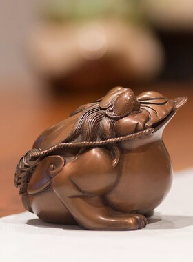 铜之美 紫铜小金蟾 茶宠三足蟾蜍 招铜摆件把玩收藏手工艺品财