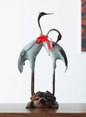 铜之美全铜新中式办公室双鹤摆件