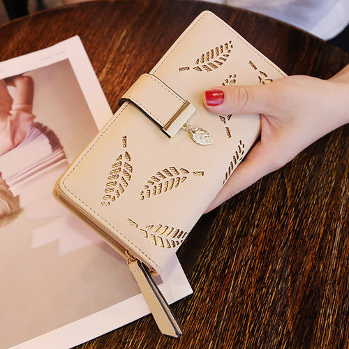 Women wallet long purse hollow leaves zipper buckle banquet - 图3