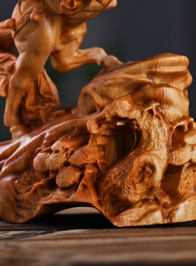 崖柏精雕关公摆件武财神关二爷关羽家居办公室装景区地摊热卖饰品