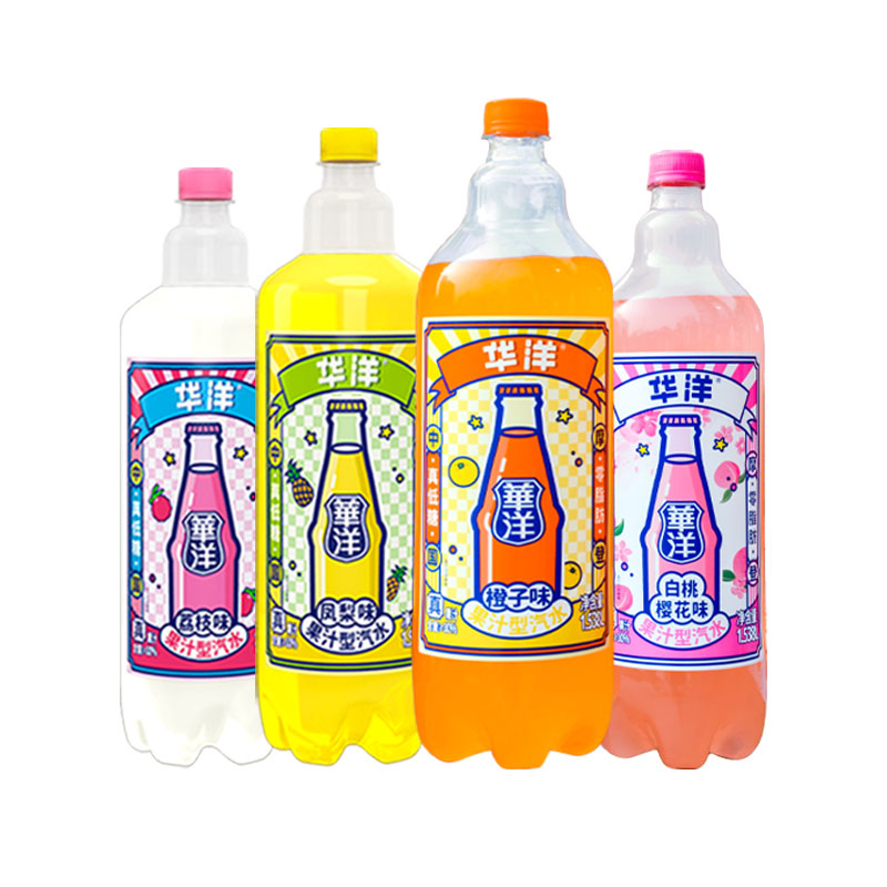 华洋1982汽水1.538L*6瓶整箱大瓶装果汁碳酸饮料真低糖0脂肪聚餐