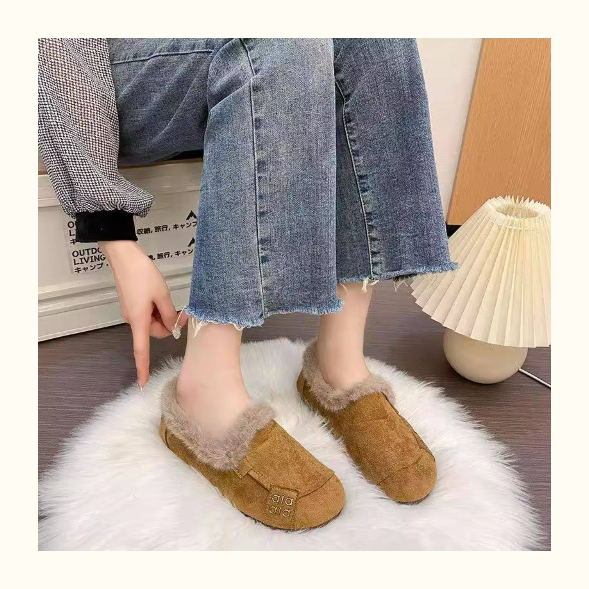 真兔毛毛加绒加厚居家棉鞋女2025冬季新款舒适百搭复古保暖豆豆鞋,淘宝优惠券,粉丝福利购,淘宝优惠卷