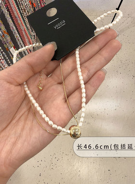 韩国饰品小众设计气质锁骨链高级金色颈链可爱甜美双层珍珠项链