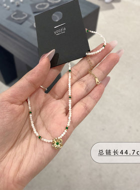 韩国饰品绿色金属花朵吊坠项链