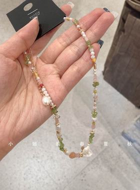 韩国小众设计2025新款春夏ins风可爱甜美颈链锁骨链绿色花朵项链