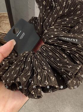 韩系深色小碎花头绳复古温柔布艺发绳秋冬扎发褶皱大肠发圈