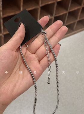 2025新款韩国饰品高级感小众设计颈链串珠蓝色水晶钢珠吊坠项链