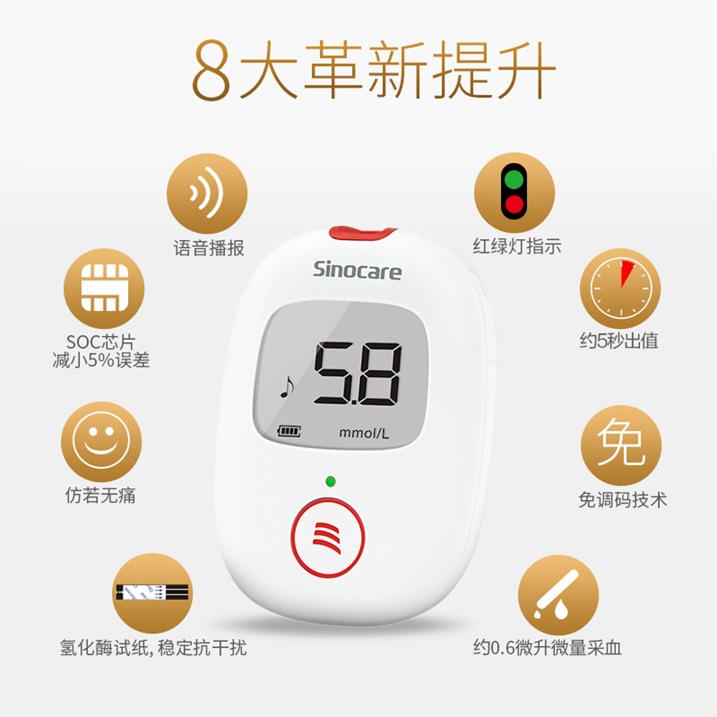 三诺安稳+血糖测试仪试纸100片装全自动免调码+voice血糖仪测试条 - 图0