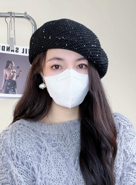 春夏闪亮优雅贝雷帽女透气蓓蕾帽