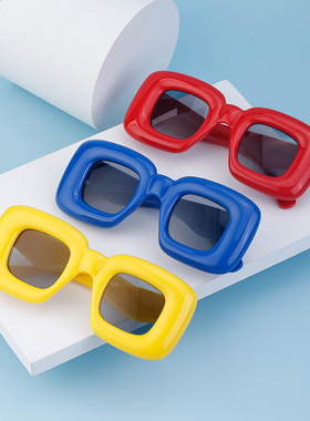 胶感方框欧美个性方框墨镜女时尚搞怪太阳镜男款INS网红走秀模特