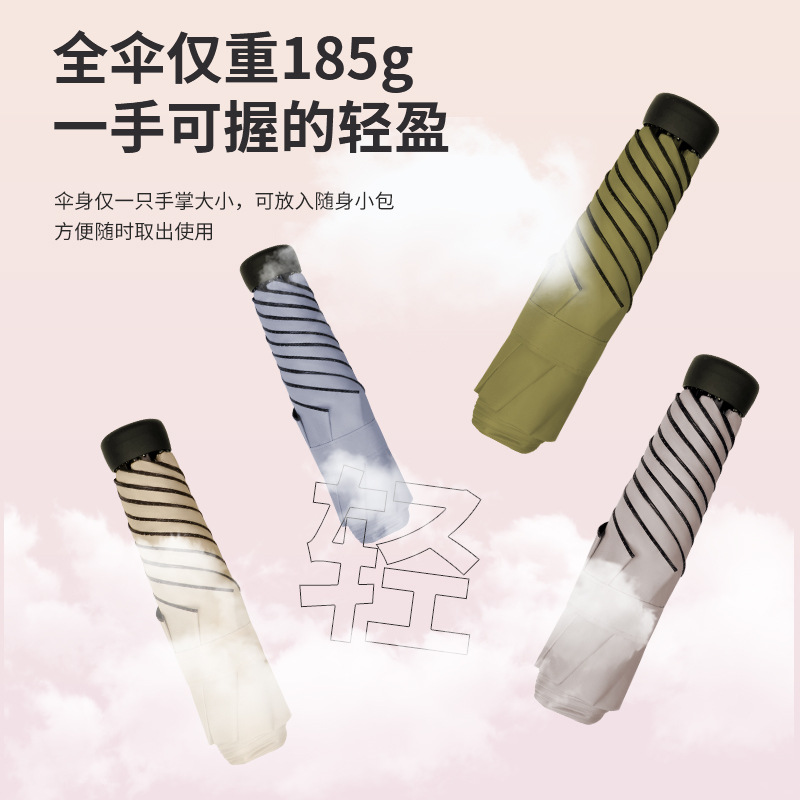 超轻巧迷你女小三折晴雨伞跨境口袋伞铝合金伞骨黑胶防晒折叠 - 图1