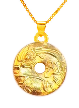 沙金古法龙凤呈祥平安扣吊坠 国潮龙飞凤舞珠联璧合镀金挂坠