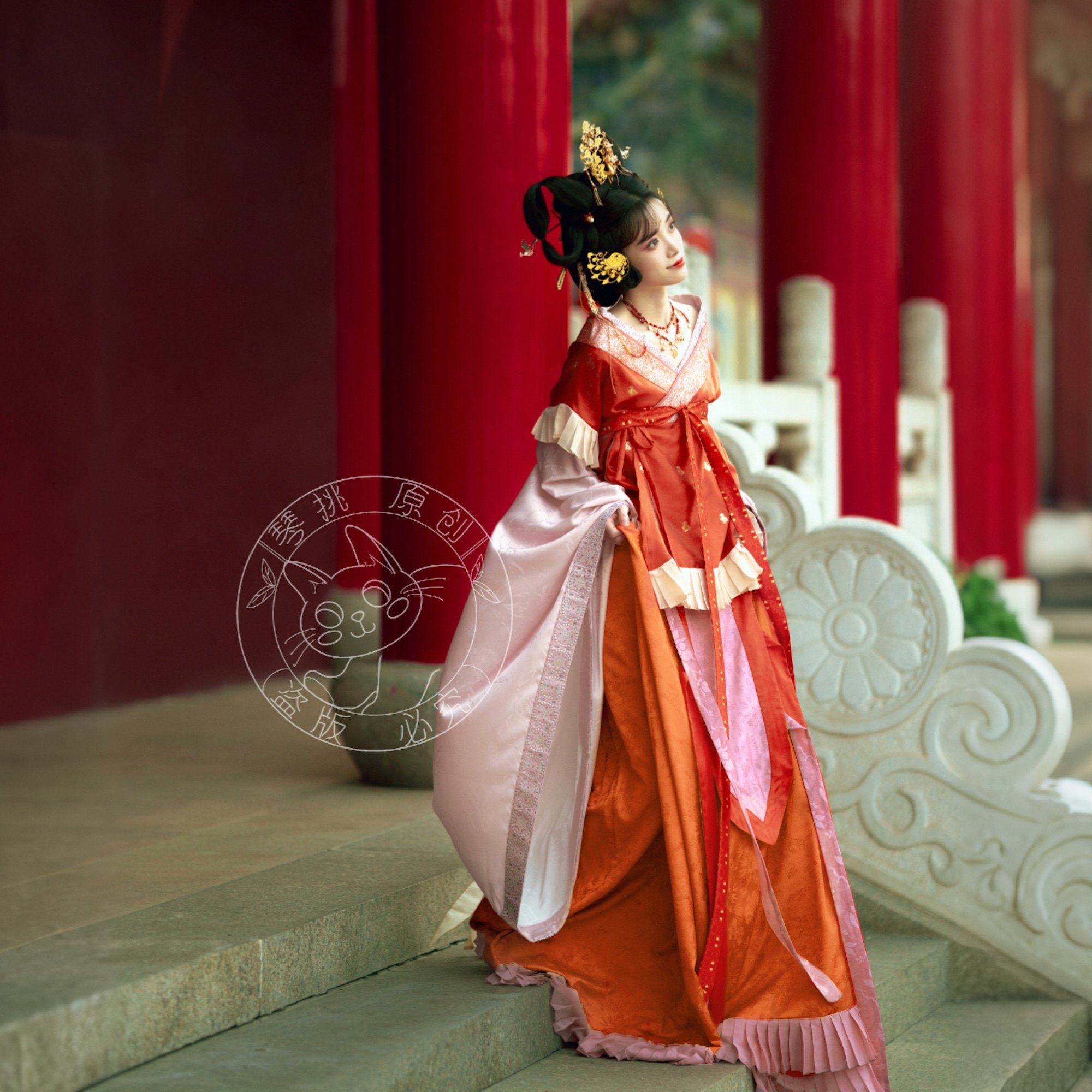 琴挑隋制【倾杯序·朱紫】半袖襦裙蔽膝袿衣复原魏晋,淘宝优惠券,粉丝福利购,淘宝优惠卷