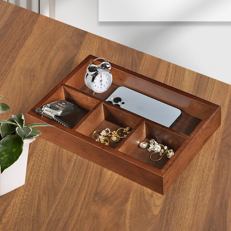 胡桃实木质客厅茶几收纳盒进门玄关入户桌面钥匙收纳摆件家用托盘