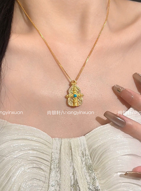 尚银轩纯银S925银项链女葫芦金刚杵项链新中式复古典雅锁骨链