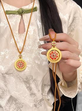 尚银轩宝相花吊坠纯银毛衣链