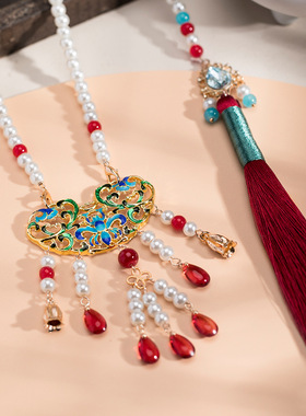 马面裙汉服配饰新中式国风软背云长璎珞红色流苏过年喜庆毛衣项链