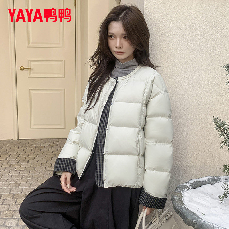鸭鸭正品圆领羽绒服女短款2025年冬季新款小个子时尚百搭鸭绒外套