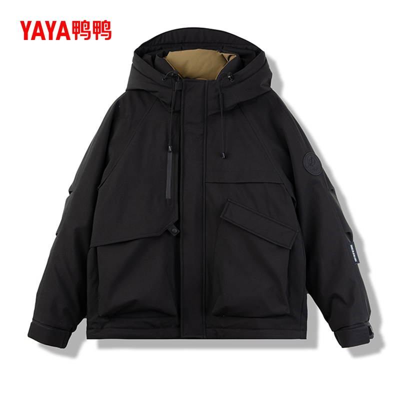 鸭鸭夏之光同款工装羽绒服男款2024冬季新款加厚短款连帽冲锋外套
