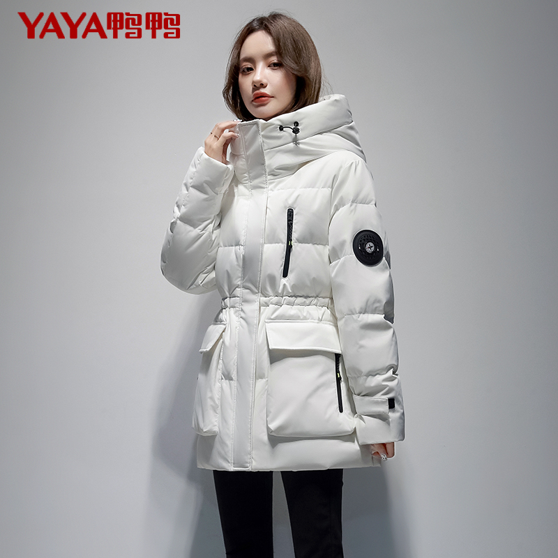 鸭鸭2021年新款中长款收腰加厚工装 鸭鸭outlets店羽绒服