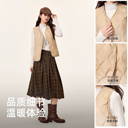 鸭鸭轻薄羽绒服马甲女2026秋冬新款v领时尚百搭通勤保暖90绒背心 - 图0