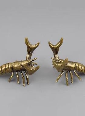 黄铜举重螃蟹小龙虾摆件新款实心横财将军居家办公茶宠茶桌盖置铜