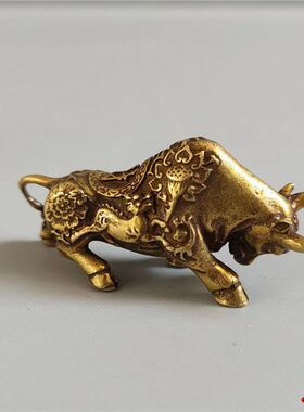 黄铜复古招财牛小摆件实心生肖