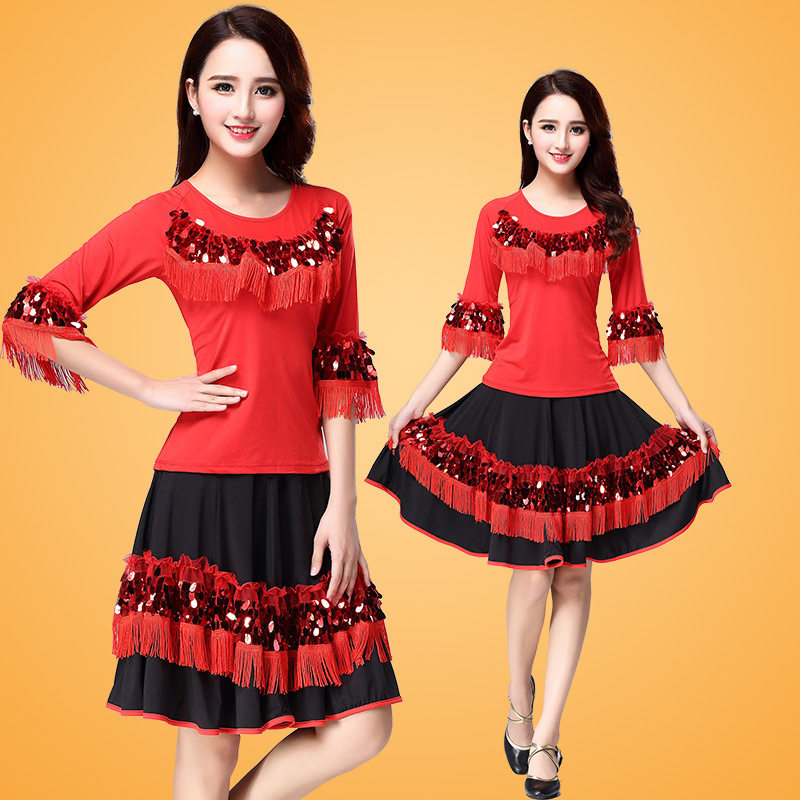 新款广场舞套装牛奶丝秋冬民族摆裙 维慕琳民族服装/舞台装