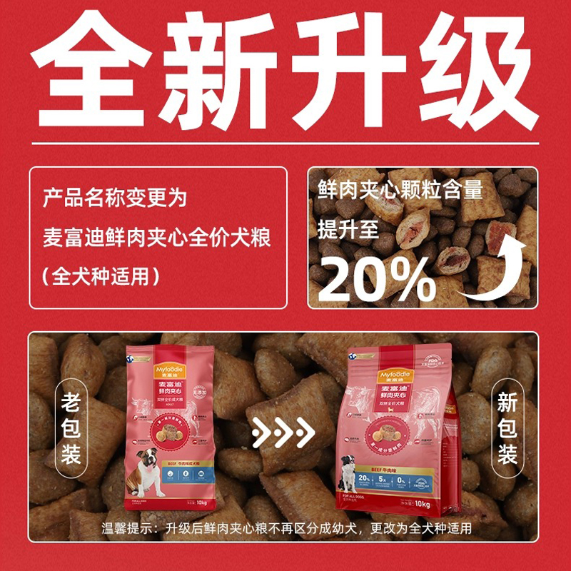 麦富迪狗粮10kg鲜肉夹心牛肉味双拼成犬泰迪比熊金毛通用型天然粮 - 图0