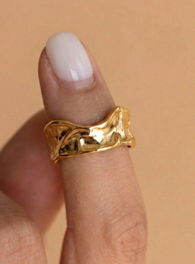 不规则褶皱纹理戒指不锈钢个性凹