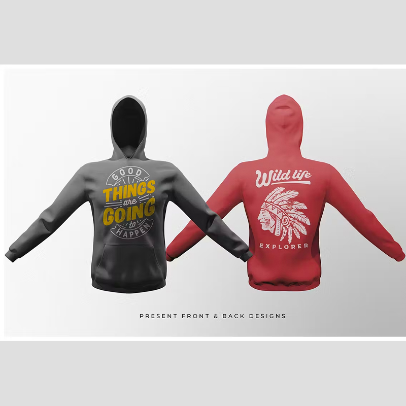 3D立体连帽衫正反面休闲卫衣PSD样机VI智能贴图效果服装设计素材 - 图1