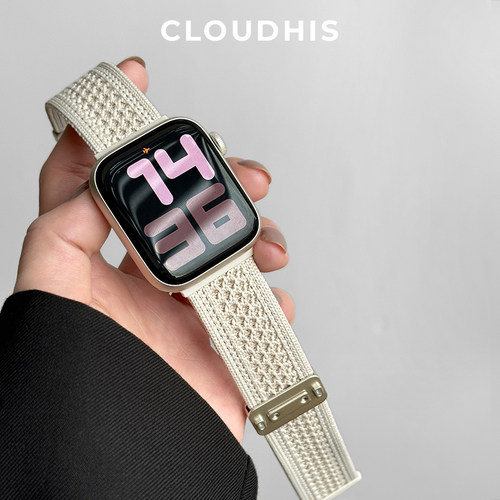 CLOUDHIS适用AppleWatch透气针织s10尼龙编织磁吸扣表带苹果手表S9运动型男女生新款iwatchs8/手表秋冬Ultra2 - 图1