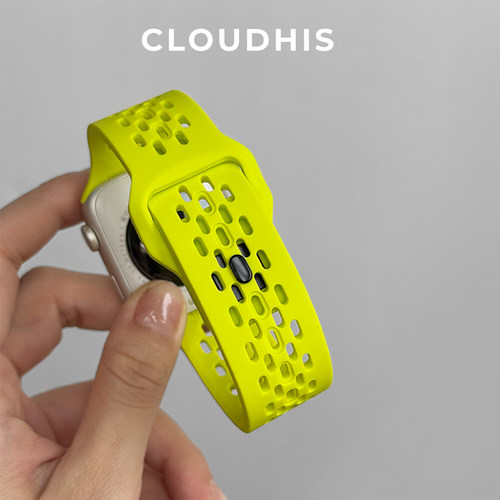 CloudHIS适用苹果手表带iwatch表带s12洞洞s11硅胶S10运动腕带applewatchs9新款Ultra46mm透气男女通用se3代8 - 图1