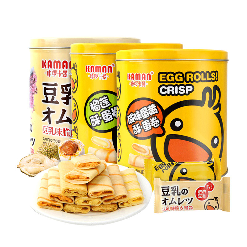 咔啰卡曼咸蛋黄榴莲夹心蛋卷大礼包 益信食品蛋卷饼干