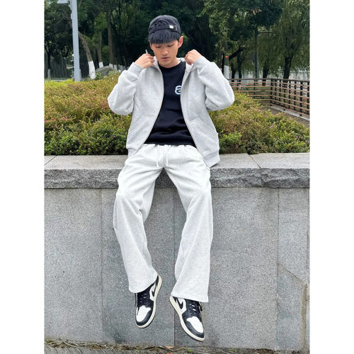 YORKZOOM春季新款休闲褶皱系绳直筒裤微弹宽松裤子青年透气 - 图2