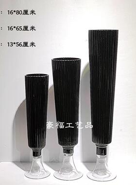现代简约原黑色婚庆高脚杯玻璃花瓶酒店大堂桌面软装插花装饰摆件