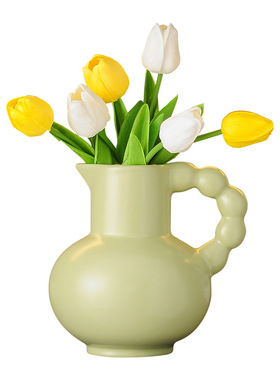 奶油风陶瓷花瓶摆件郁金香仿真花现代轻奢高档客厅酒柜玄关