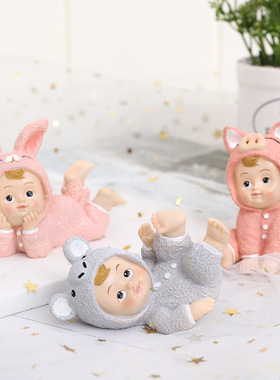 如果卡通创意萌宝树脂车载摆件蛋糕烘焙搭配儿童房家居装饰品