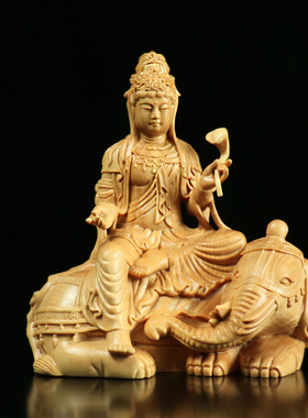 厂家黄杨木雕佛像文殊普贤菩萨家居饰品摆件佛堂观音古朴