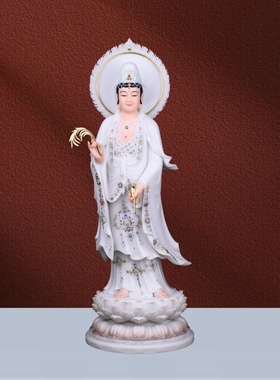 汉白玉西方三圣站像阿弥陀佛观音菩萨家用供奉佛像大势至菩萨摆件