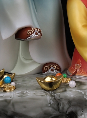 汉白玉彩绘和合二圣神像摆件