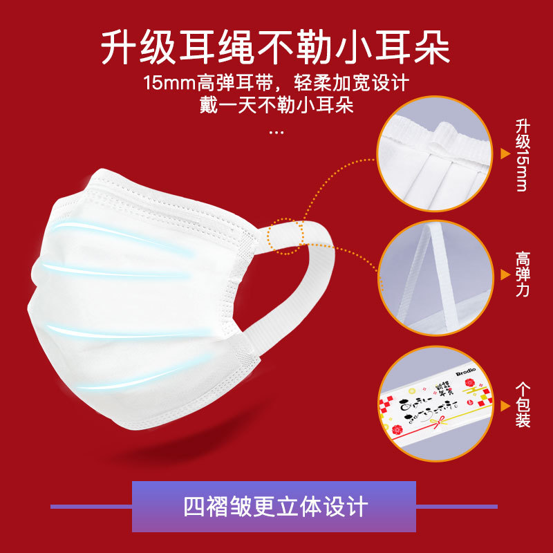 Japanese brodio disposable mask, white single piece, independent package, dustproof, breathable and non blocking