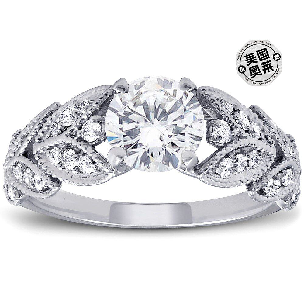 pompeii31 克拉钻石订婚戒指复古花瓣藤叶带 14k 白金   14k 白金