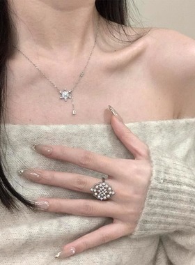 S925银锆石雪花项链女款2024新款